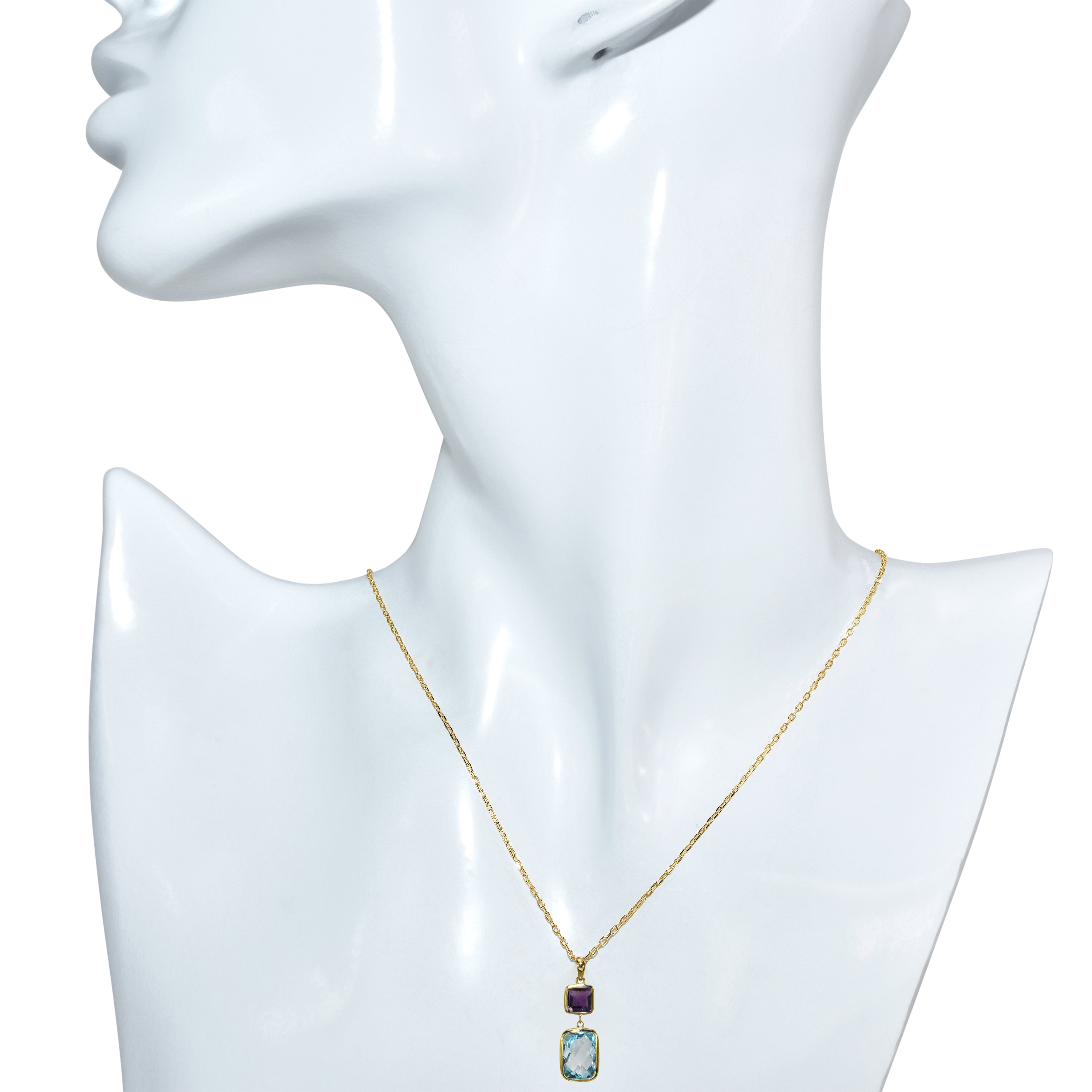 14k Amethyst Blue Topaz Pendant Necklace