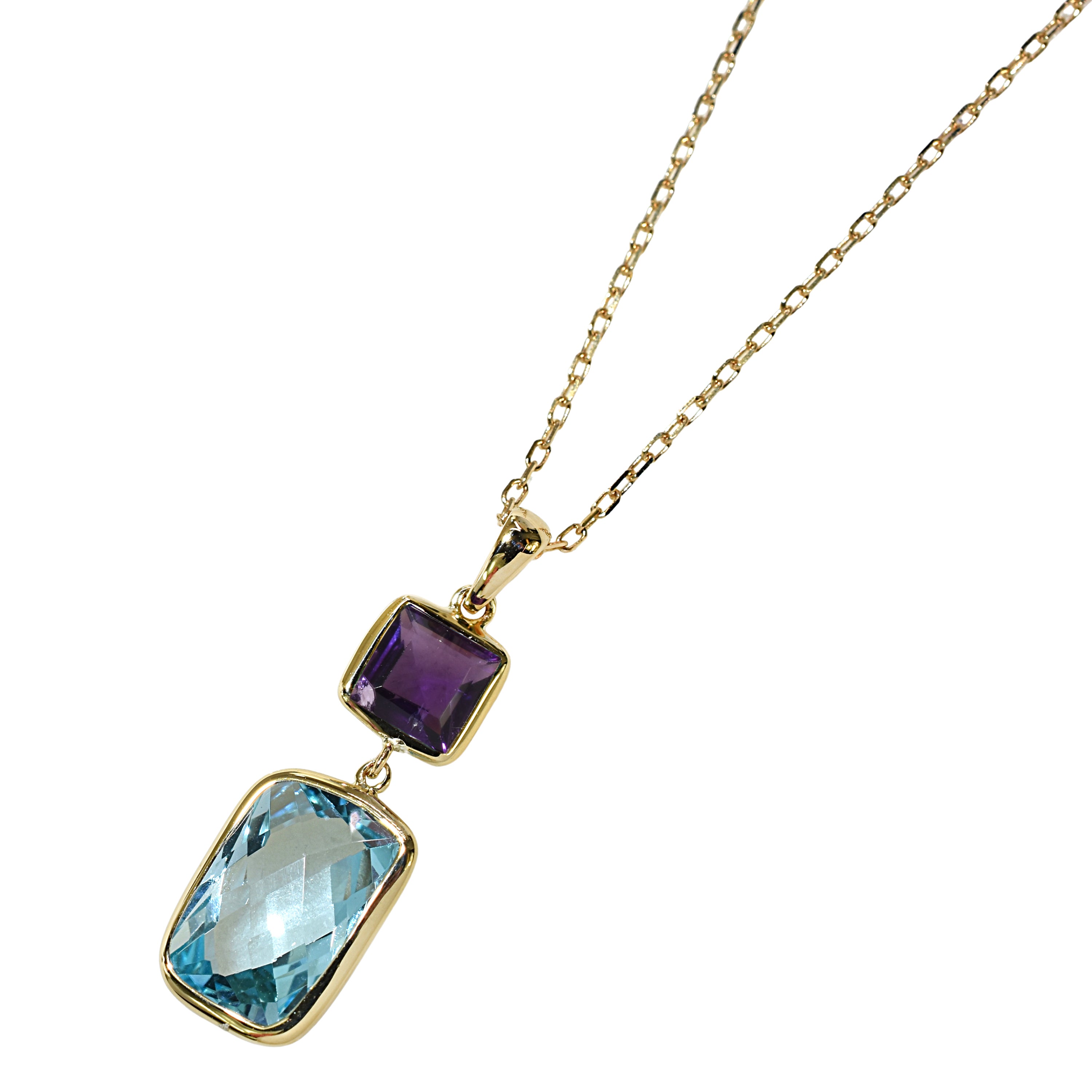 14k Amethyst Blue Topaz Pendant Necklace