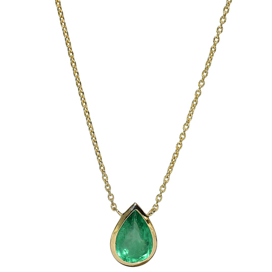 14k Pear Shaped Bezel Emerald Necklace