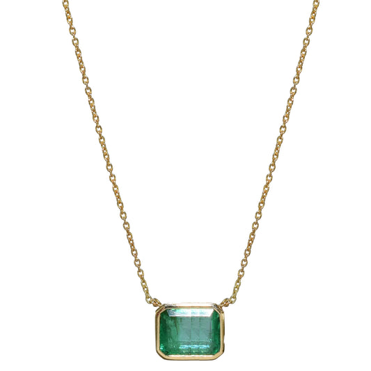 14k Rectangle Shaped Bezel Emerald Necklace