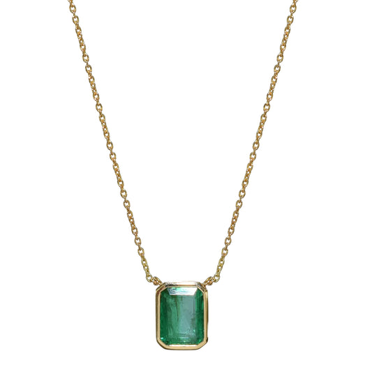 14k Rectangle Shaped Bezel Emerald Necklace