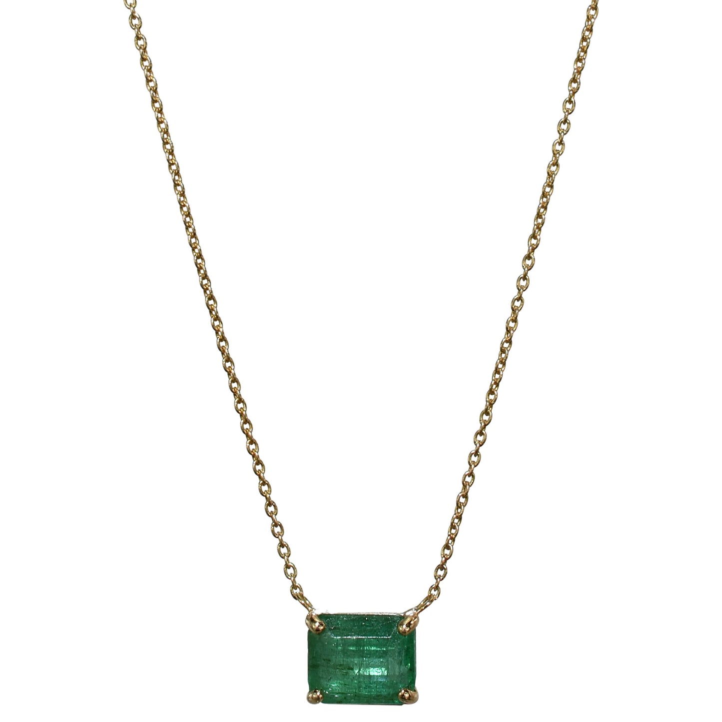 14k Rectangle Shaped Emerald Necklace