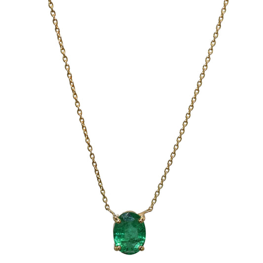 14k Oval Shaped Emerald Necklace