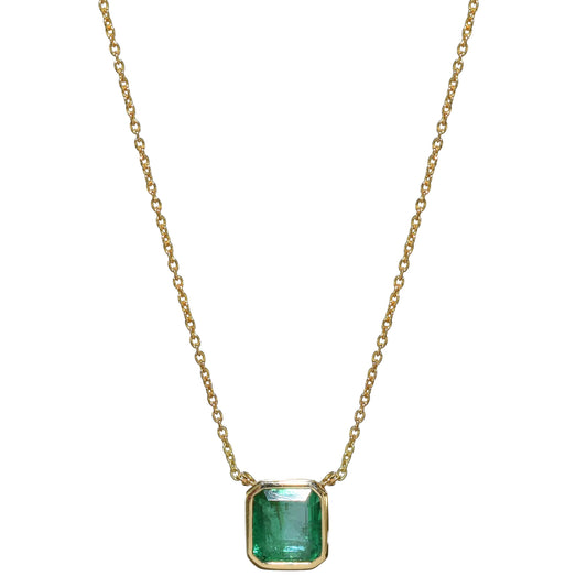14k Square Shaped Bezel Emerald Necklace