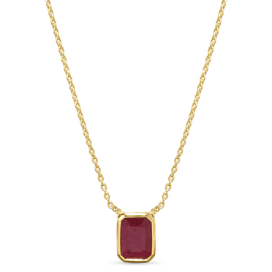 14k Rectangle Shaped Bezel Ruby Necklace