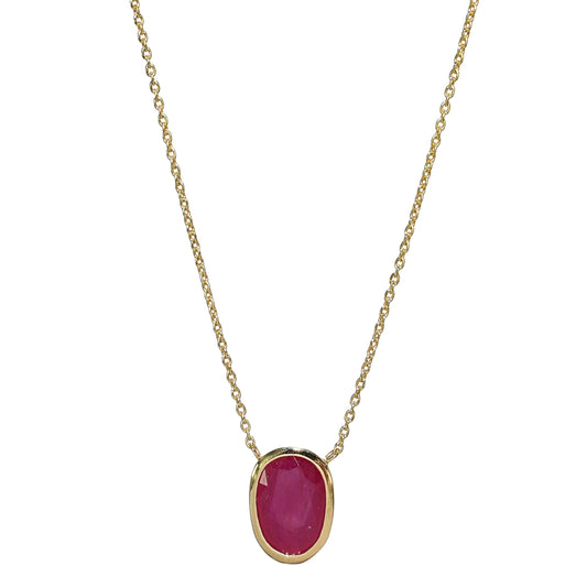 14k Oval Shaped Bezel Ruby Necklace