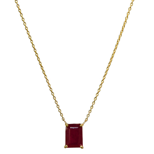 14k Rectangle Shaped Ruby Necklace