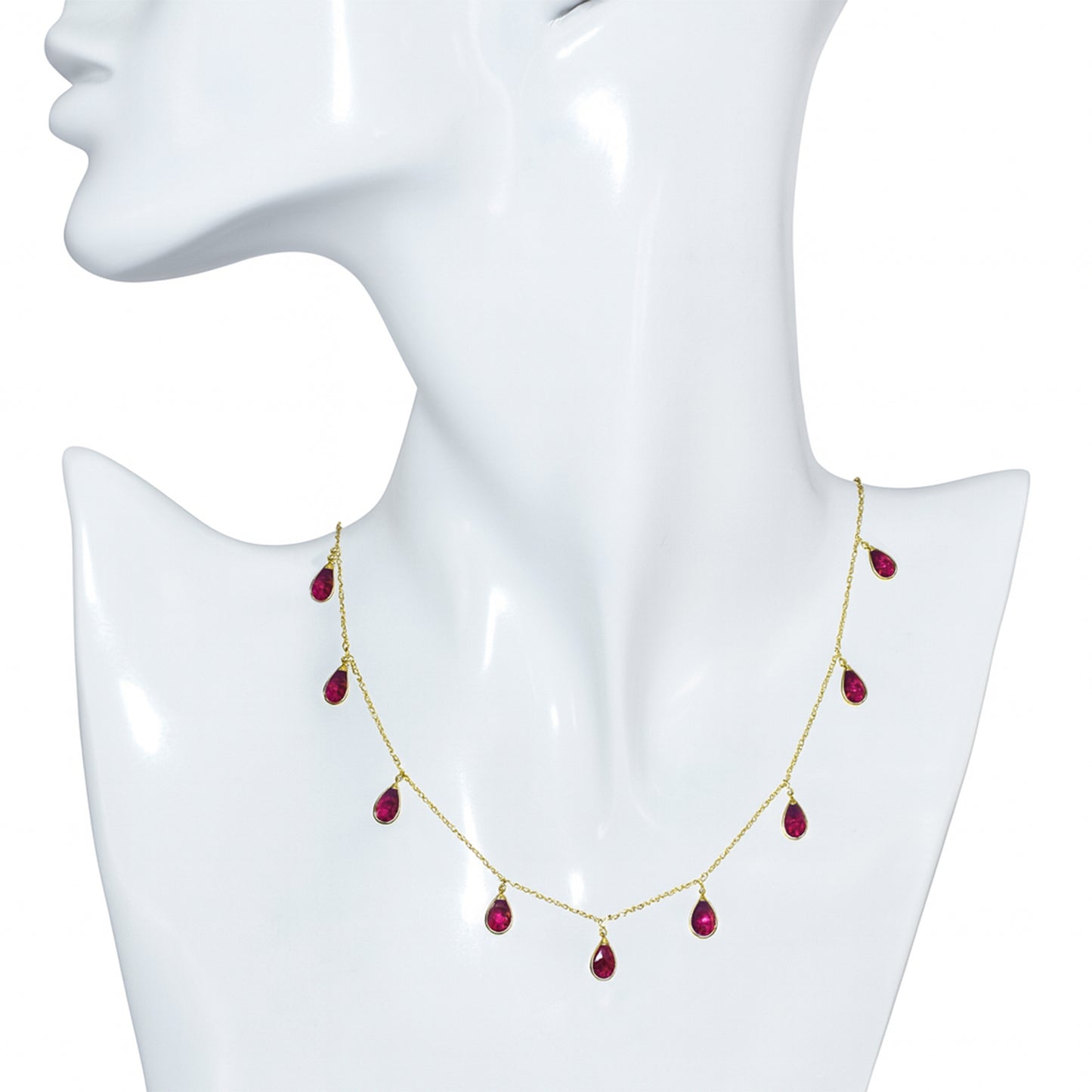 14k Pear Shaped Dangle Ruby Necklace