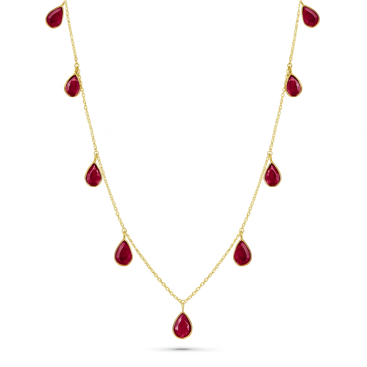 14k Pear Shaped Dangle Ruby Necklace