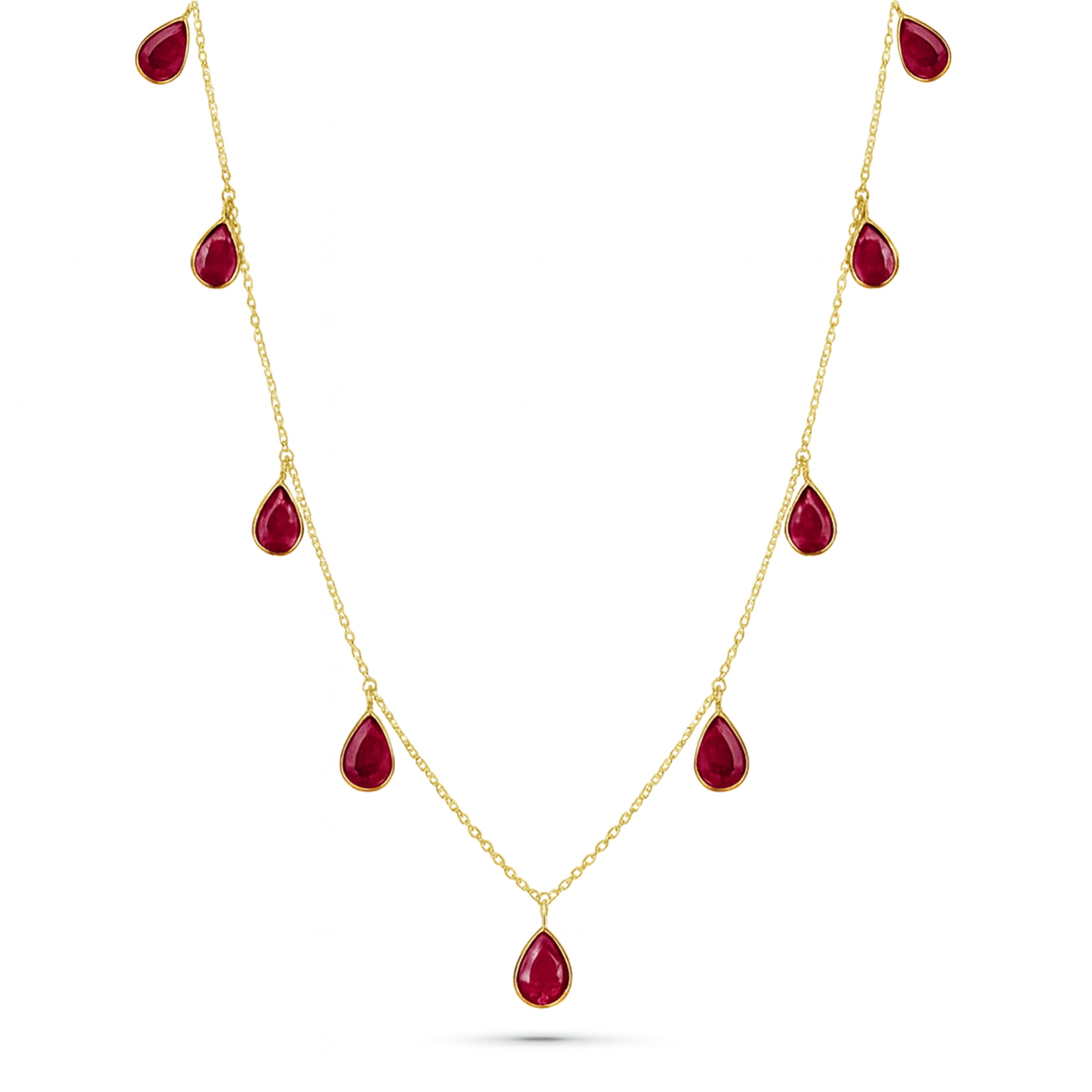 14k Pear Shaped Dangle Ruby Necklace