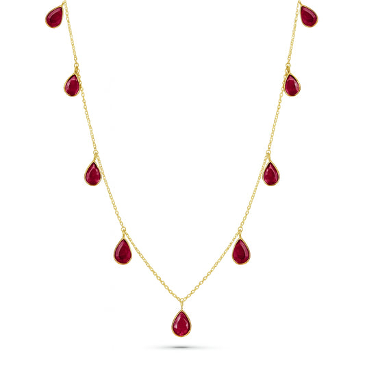 14k Pear Shaped Dangle Ruby Necklace