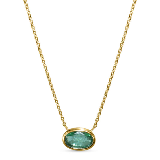 14k Oval Shaped Bezel Emerald Necklace