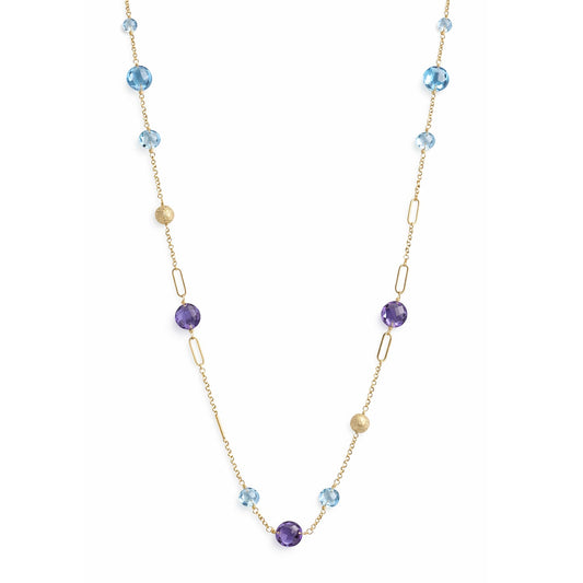14k Swiss Blue Topaz & Amethyst Paperclip Station Necklace