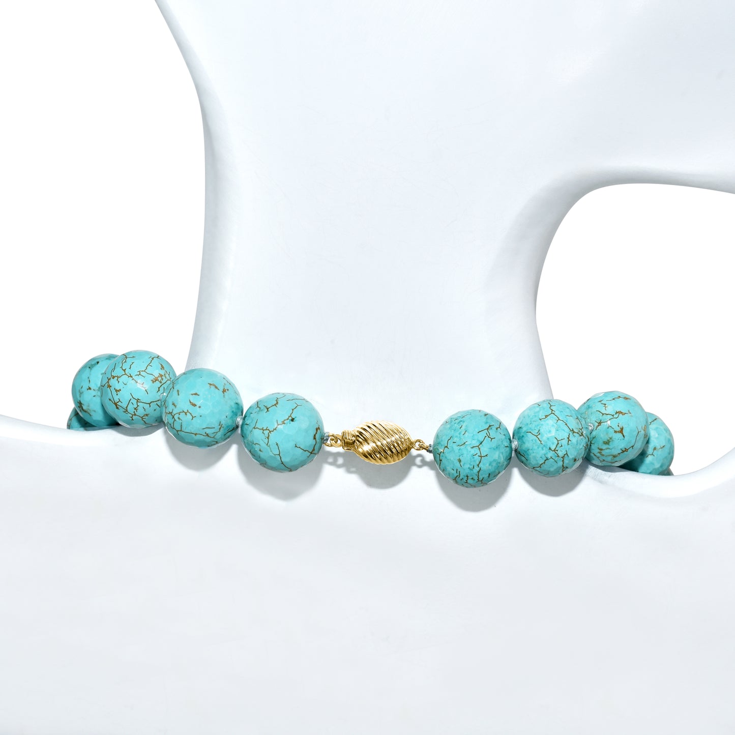 14k Faceted Turquoise Bead Round Knotted Necklace