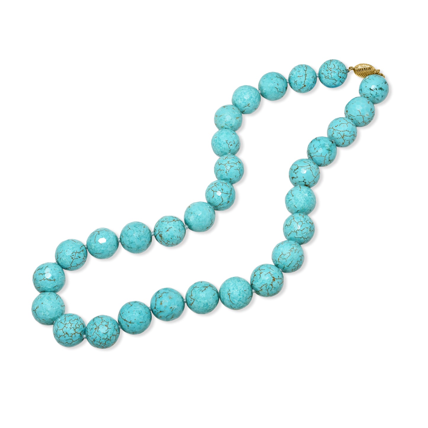 14k Faceted Turquoise Bead Round Knotted Necklace