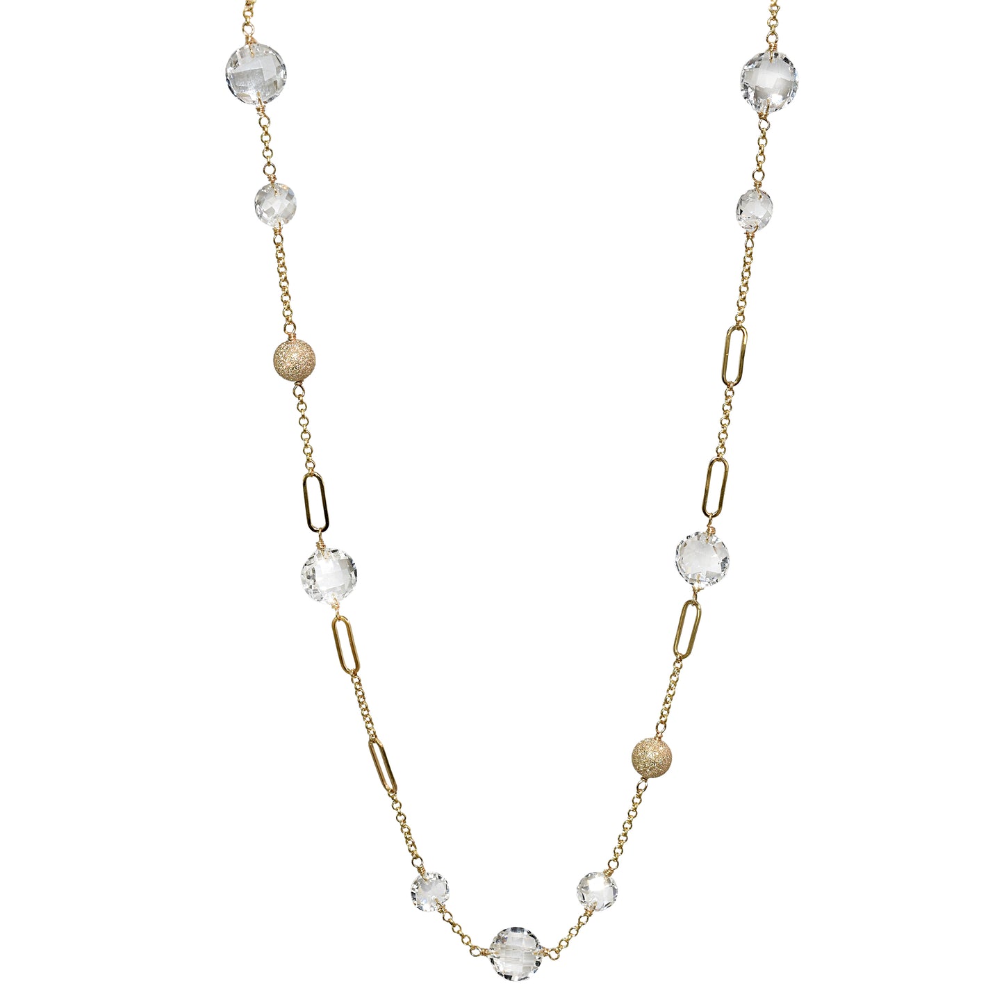 14k White Topaz Coin Fancy Station Necklace