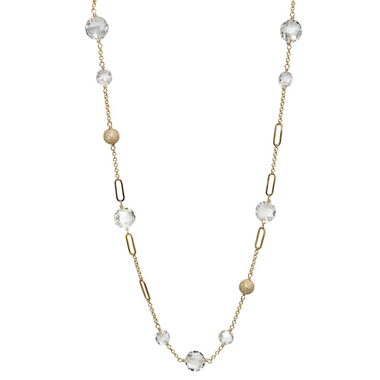 14k White Topaz Coin Fancy Station Necklace