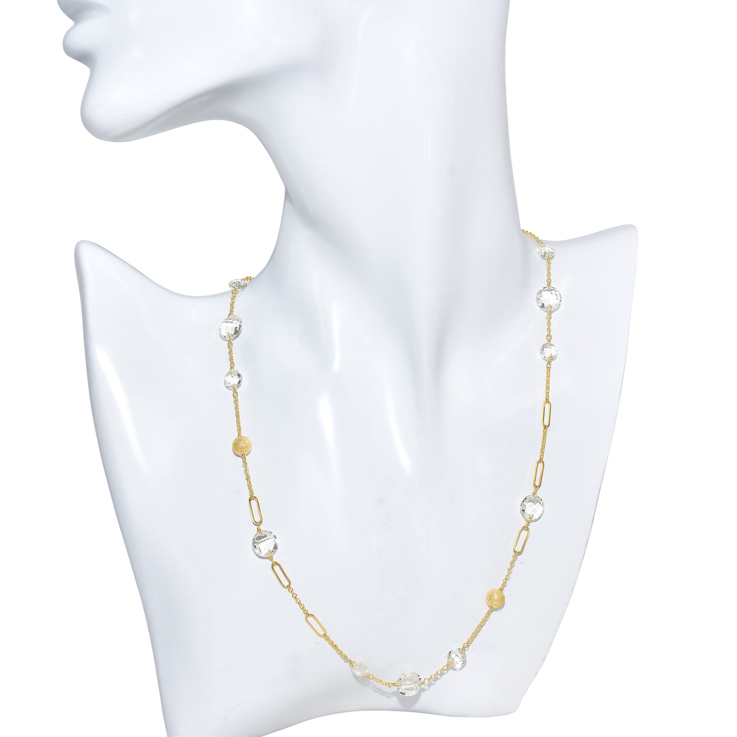 14k White Topaz Coin Fancy Station Necklace