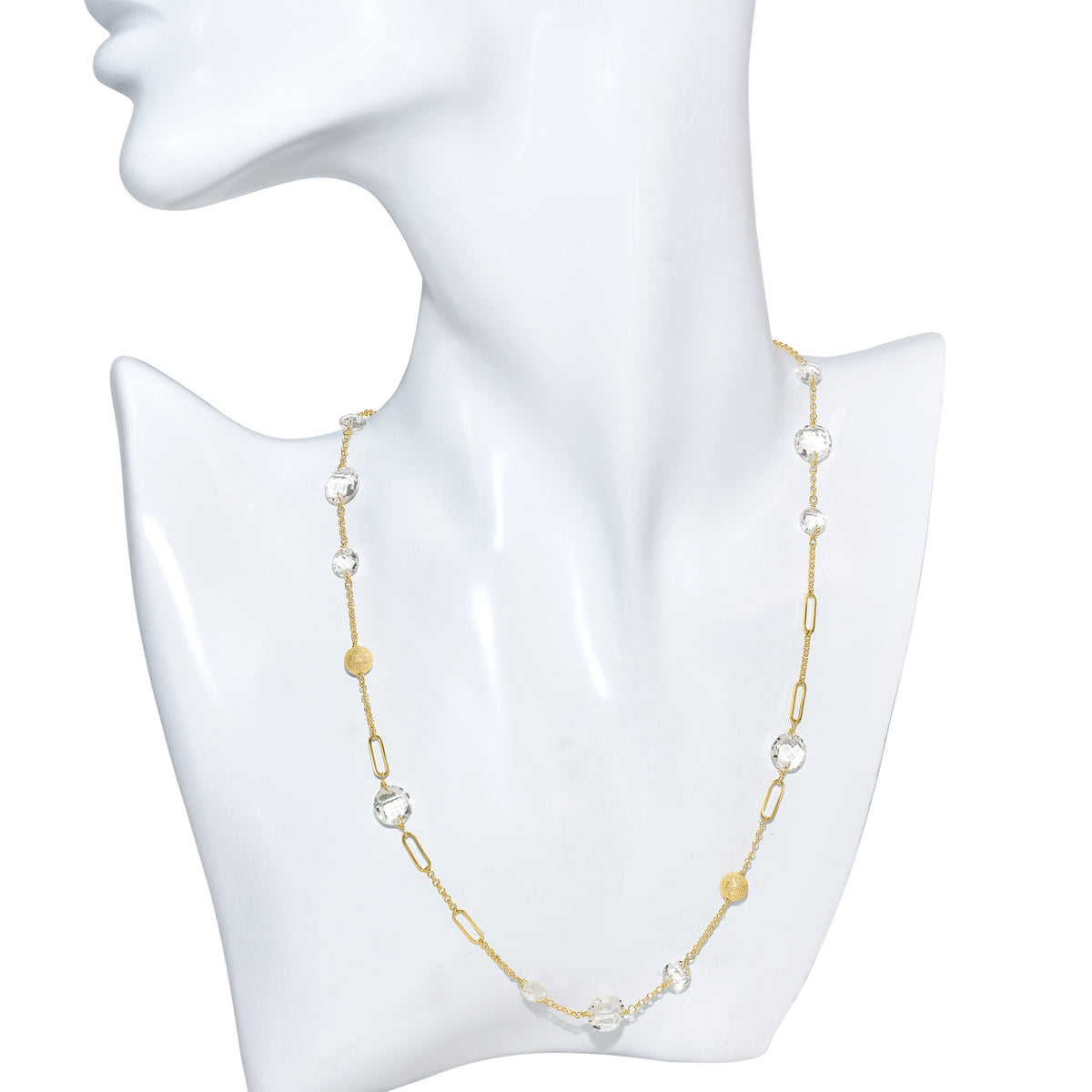 14k White Topaz Coin Fancy Station Necklace