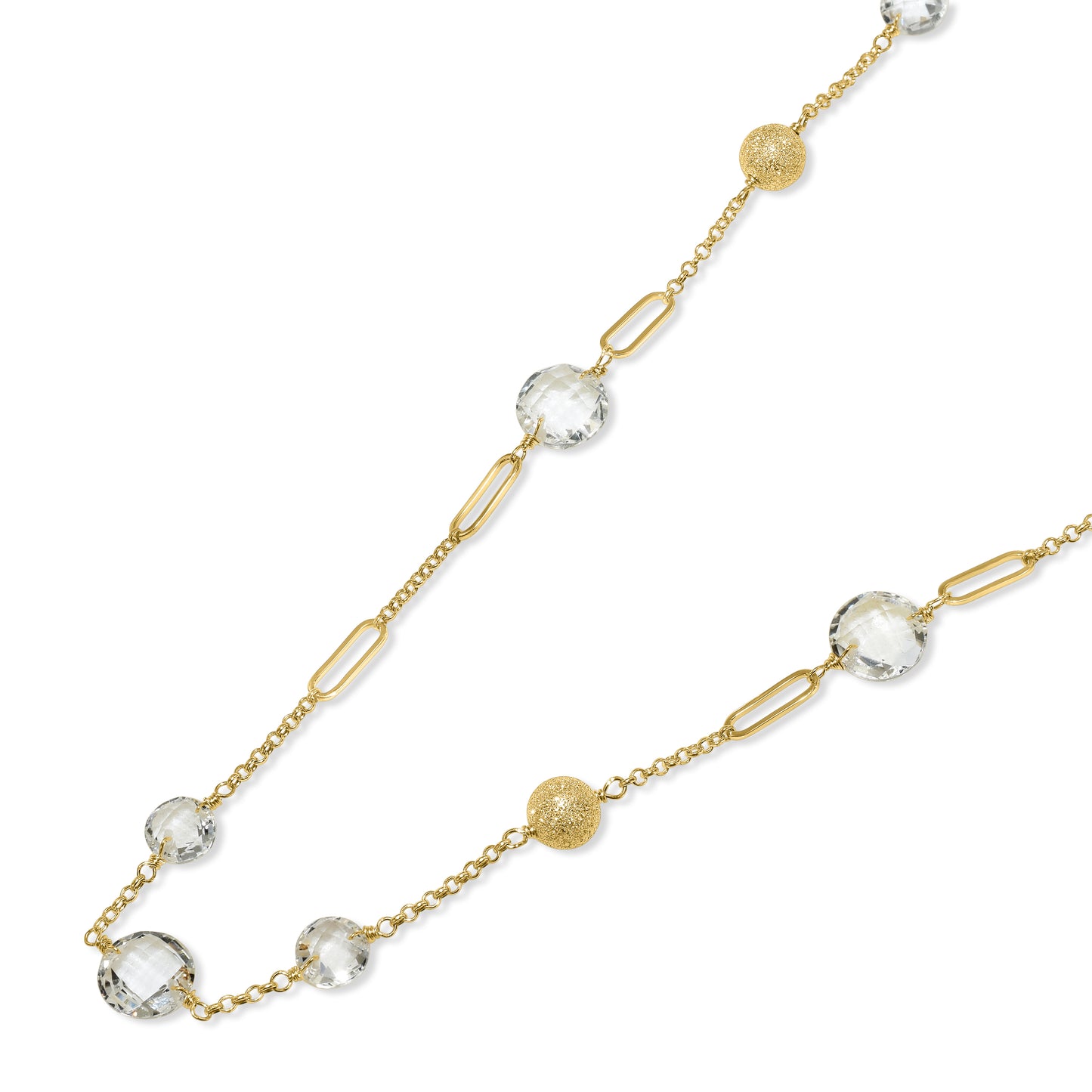 14k White Topaz Coin Fancy Station Necklace