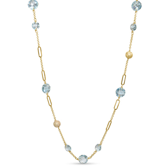 14k Blue Topaz Coin Fancy Station Necklace
