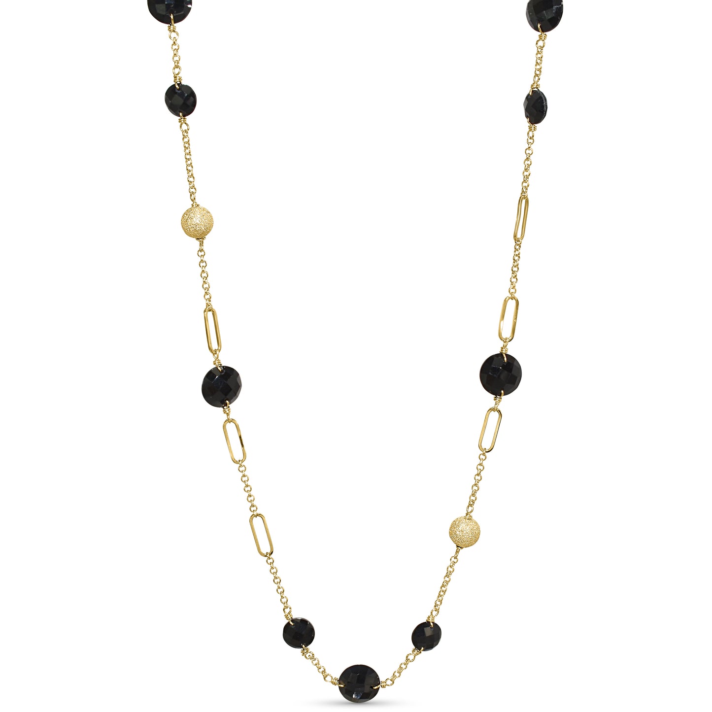 14k Black Onyx Fancy Station Necklace
