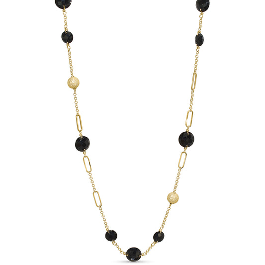 14k Black Onyx Fancy Station Necklace
