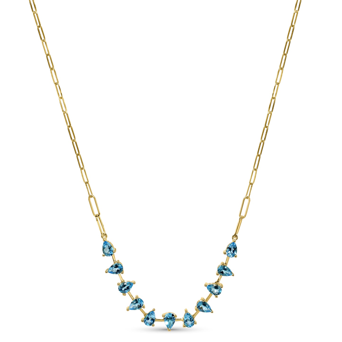 14k Swiss Blue Topaz Pear Link Paperclip Necklace