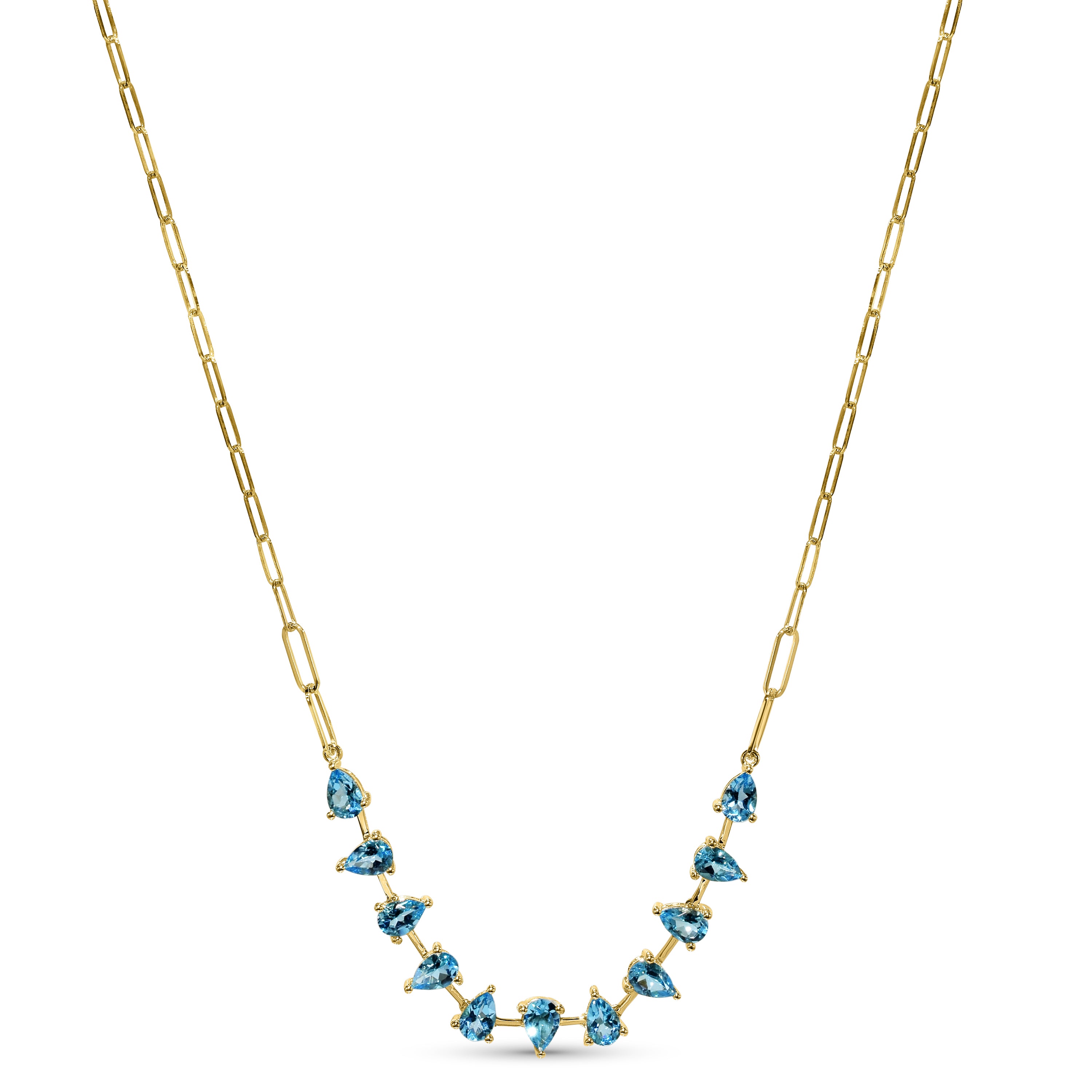 14k Swiss Blue Topaz Pear Link Paperclip Necklace