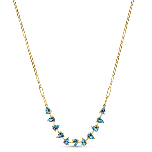 14k Swiss Blue Topaz Pear Link Paperclip Necklace