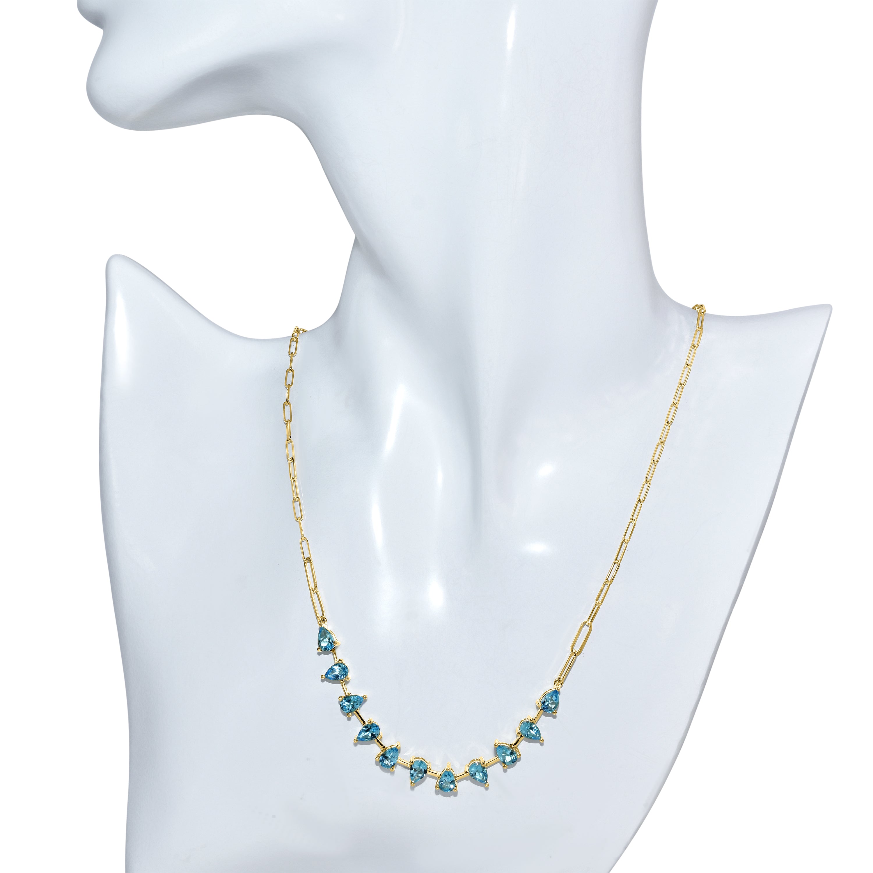 14k Swiss Blue Topaz Pear Link Paperclip Necklace