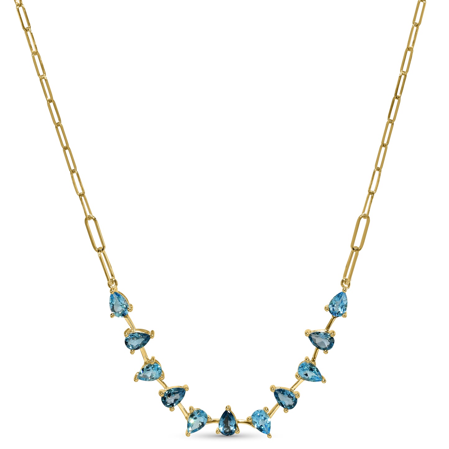 14k Swiss London Blue Topaz Pear 1x1 Link Paperclip Necklace