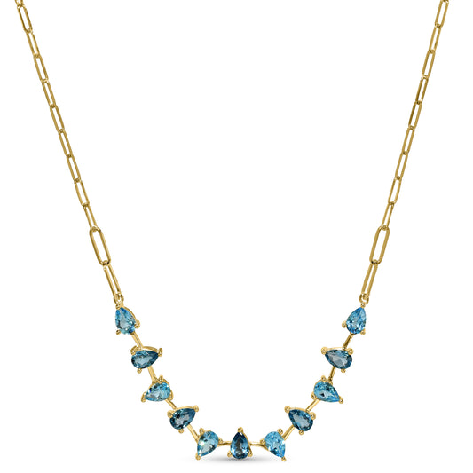 14k Swiss London Blue Topaz Pear 1x1 Link Paperclip Necklace