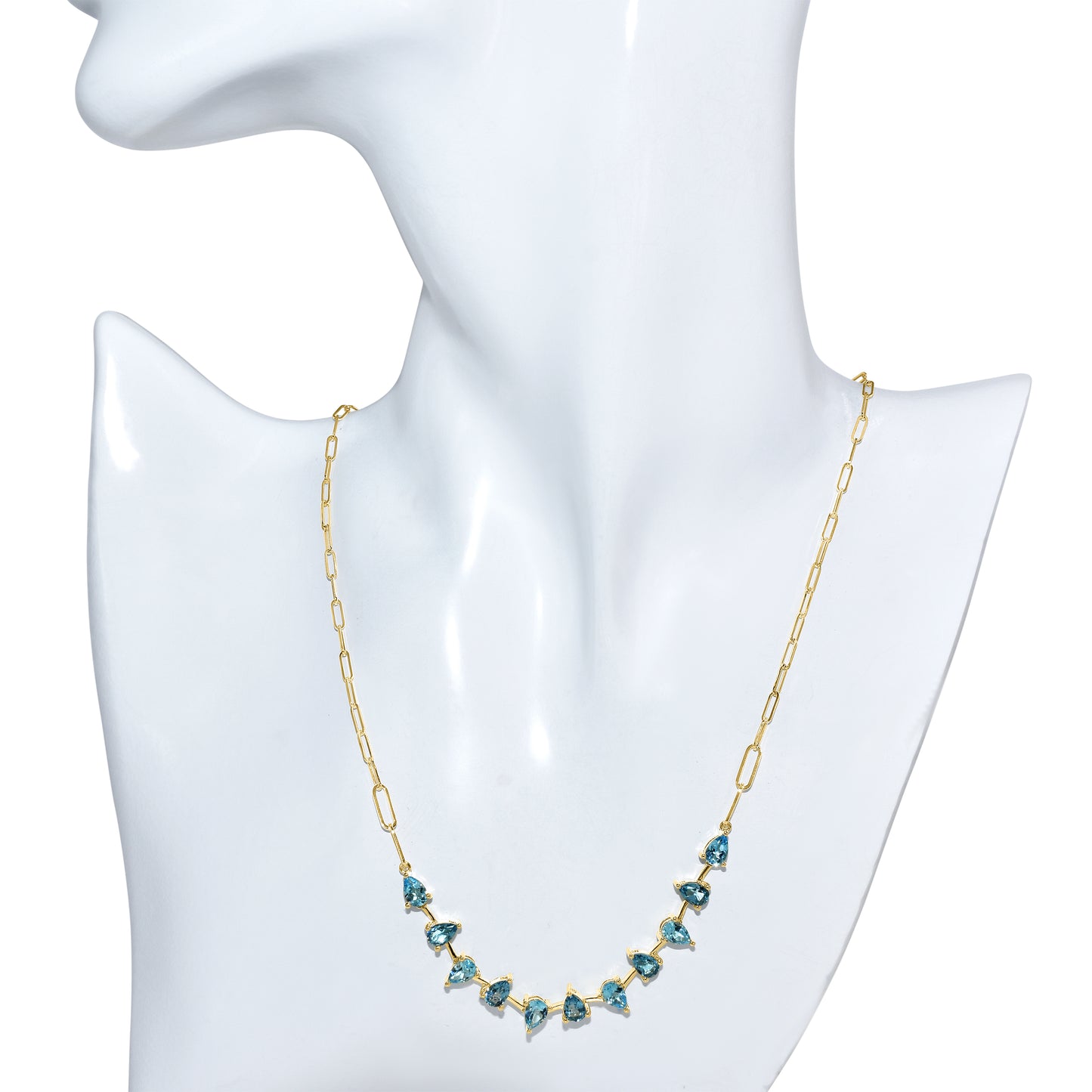 14k Swiss London Blue Topaz Pear 1x1 Link Paperclip Necklace