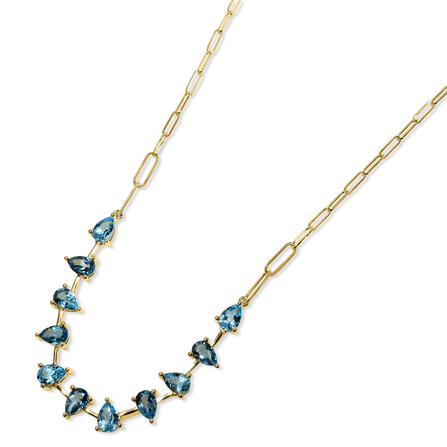 14k Swiss London Blue Topaz Pear 1x1 Link Paperclip Necklace
