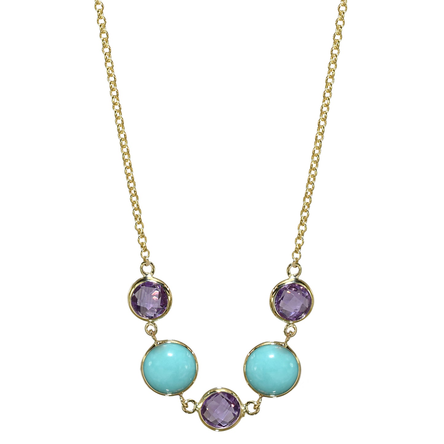 14k Amethyst Turquoise Five Piece Link Necklace