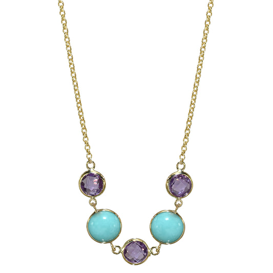14k Amethyst Turquoise Five Piece Link Necklace