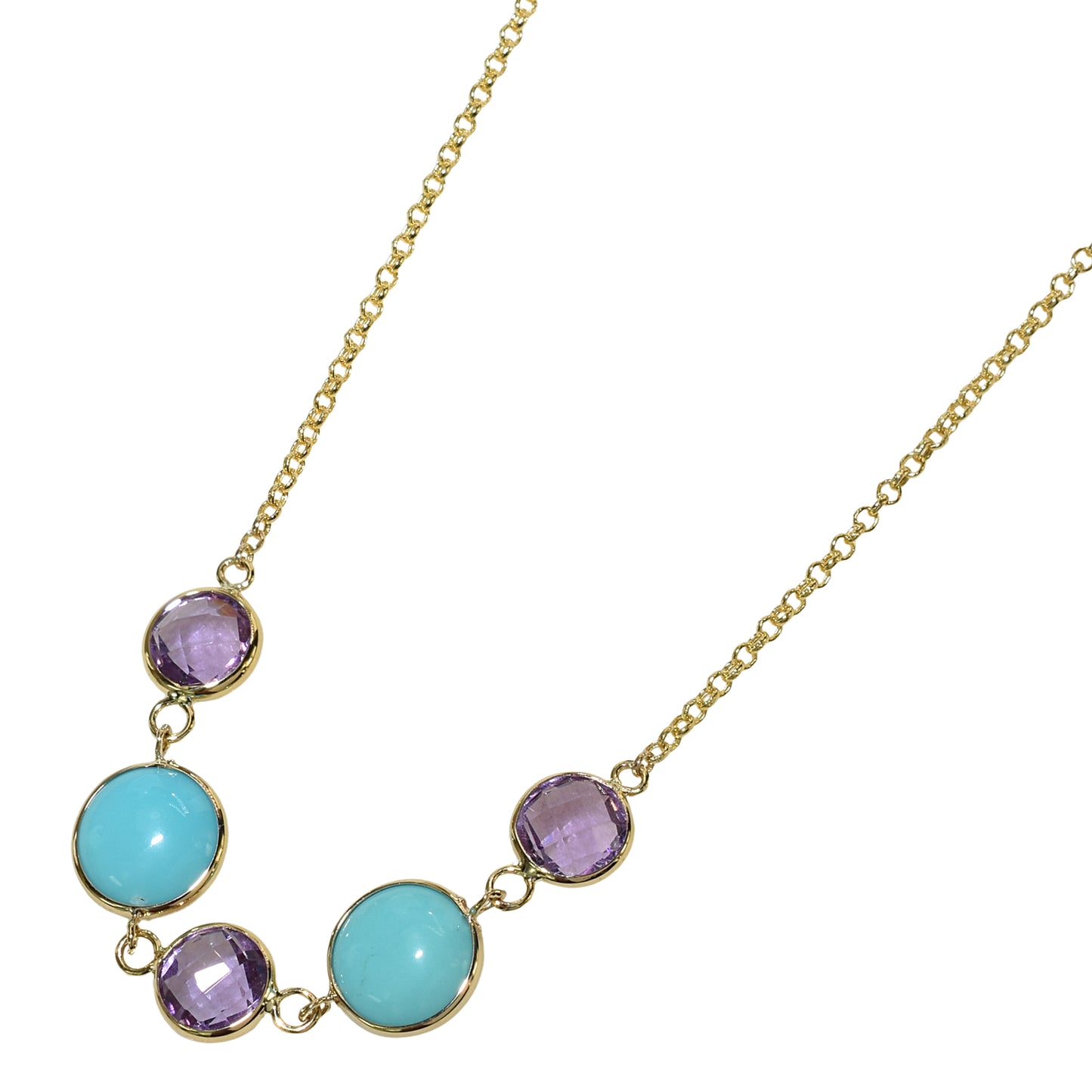 14k Amethyst Turquoise Five Piece Link Necklace