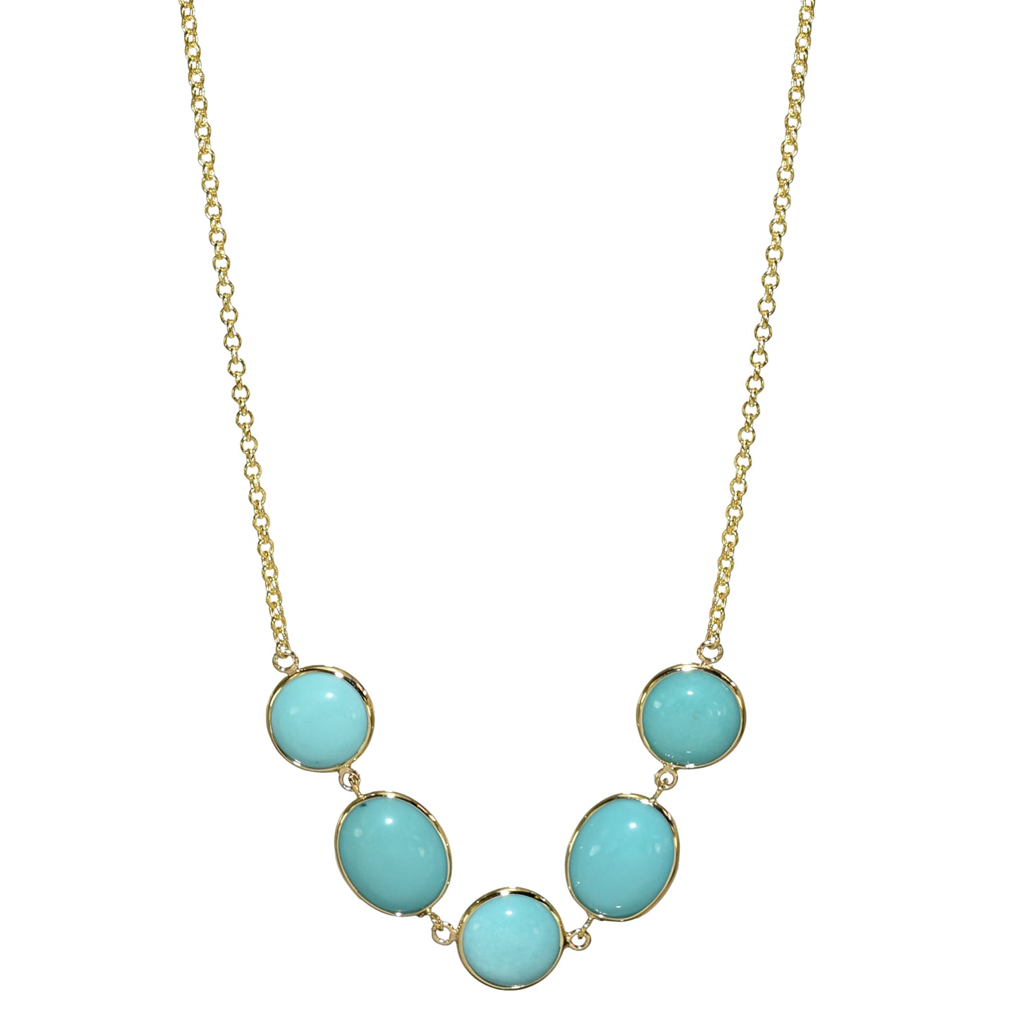 14k Turquoise Round Oval 1x1 5 Piece Link Necklace