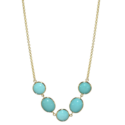 14k Turquoise Round Oval 1x1 5 Piece Link Necklace