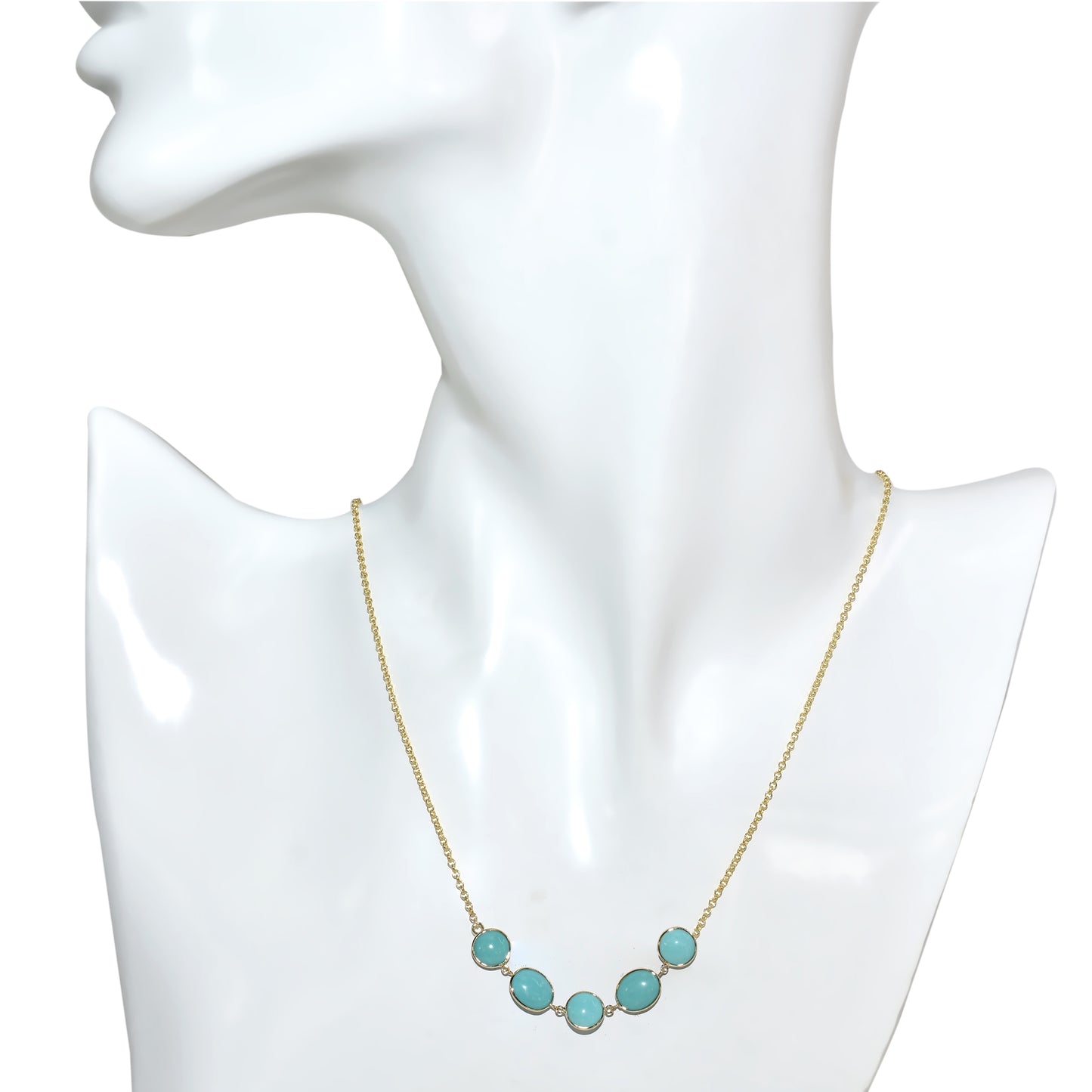 14k Turquoise Round Oval 1x1 5 Piece Link Necklace