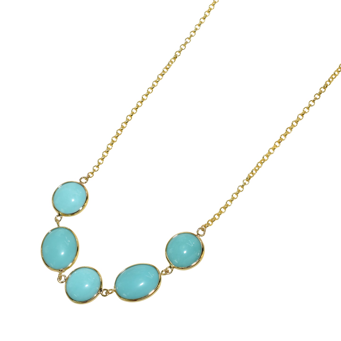 14k Turquoise Round Oval 1x1 5 Piece Link Necklace