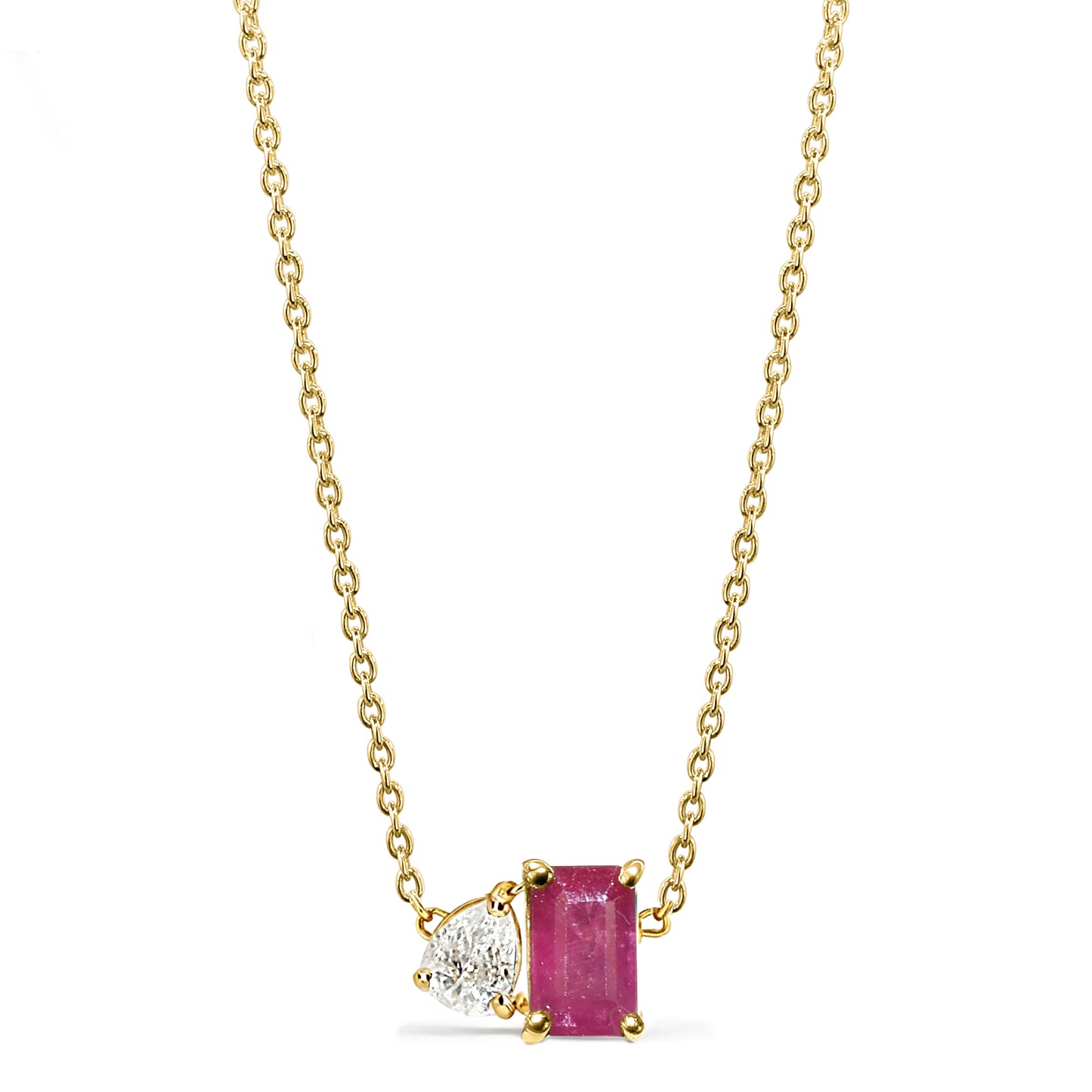 14k Ruby Diamond Pear Rectangle Necklace