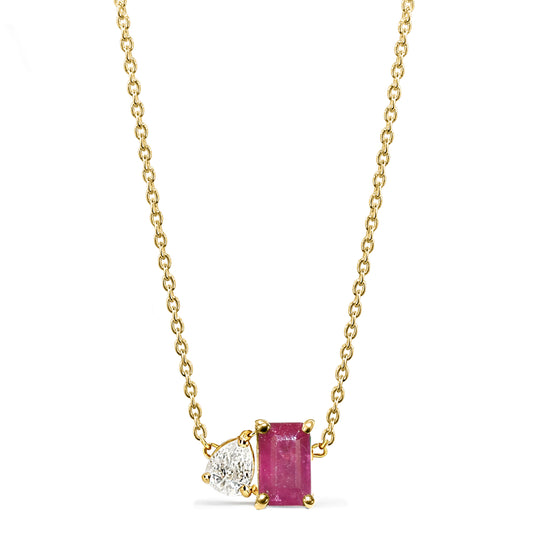 14k Ruby Diamond Pear Rectangle Necklace