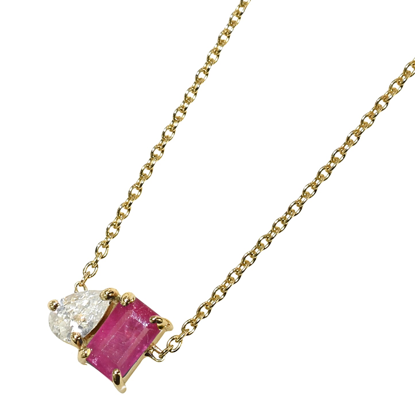 14k Ruby Diamond Pear Rectangle Necklace
