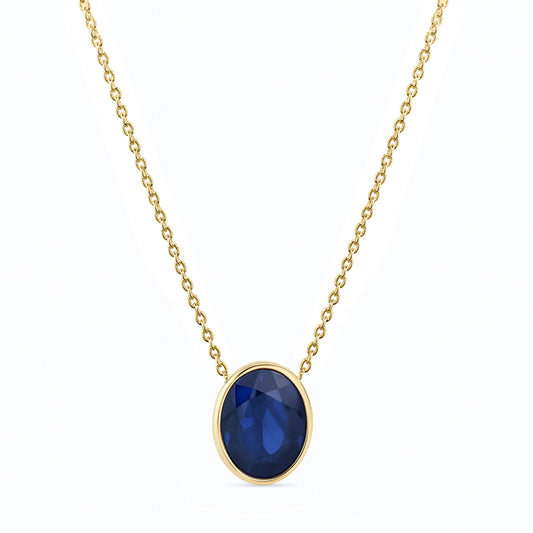 14k Sapphire Oval Bezel Necklace