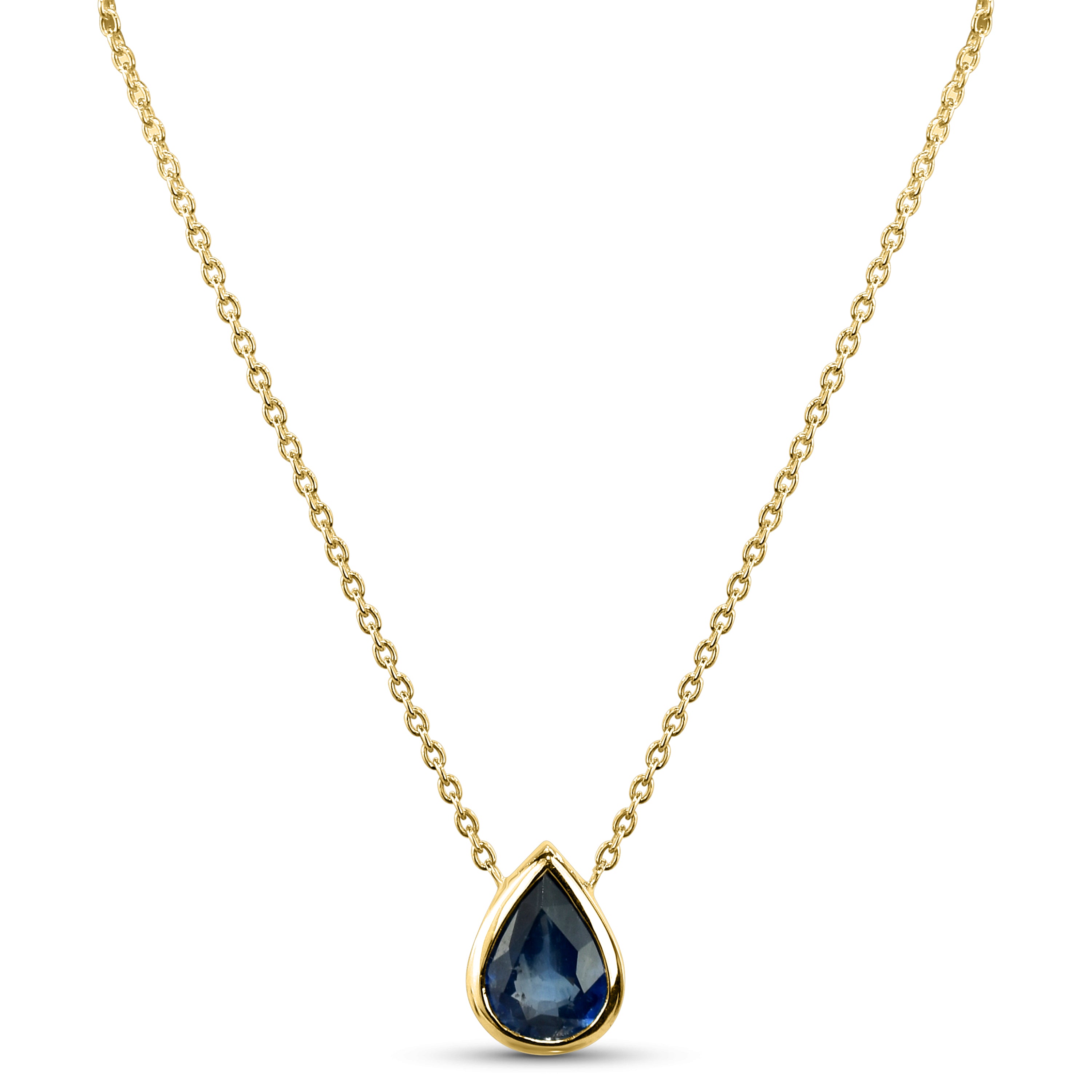 14k Sapphire Pear Bezel Necklace