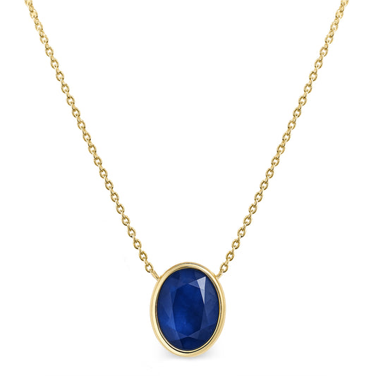 14k Sapphire Oval Bezel Necklace