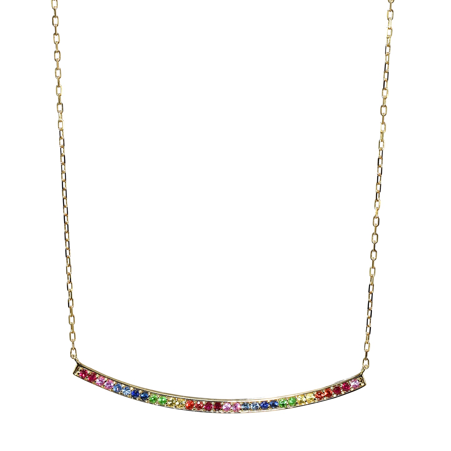 14k Multi Gemstone Curved Bar Necklace