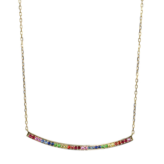 14k Multi Gemstone Curved Bar Necklace